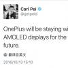 互联网信息： Carl Pei确认：一加3s仍坚持用AMOLED屏